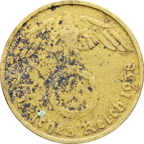 1938 D Germany 5 Reichspfennig Coin