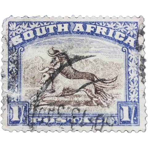 1939 issued South African Wildebeest 1/ - One shilling postage stamp