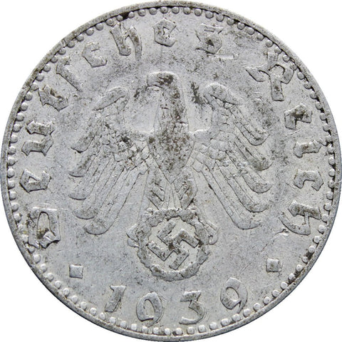 1939 J Germany 50 Reichspfennig Coin