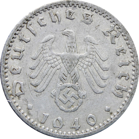 1940 F Germany 50 Reichspfennig Coin