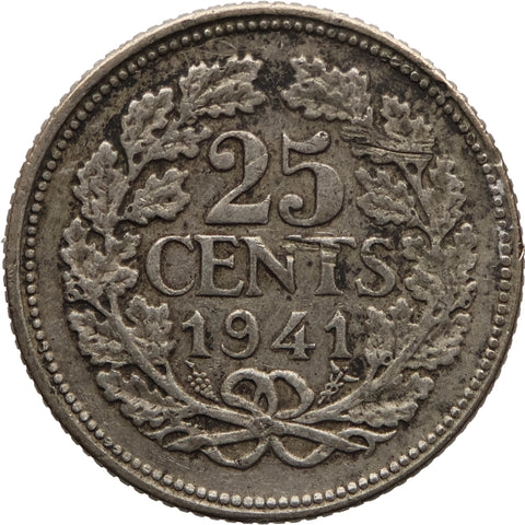 1941 25 Cents Netherlands Coin Silver