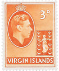 1943 3 d British Virgin Islands Stamp George VI and Seal of the colony