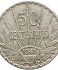 1943 50 Centavos Uruguay Coin Silver Santiago Mint