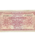 1943 Belgium 5 Francs Banknote