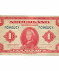 1943 Netherlands 1 Gulden Banknote