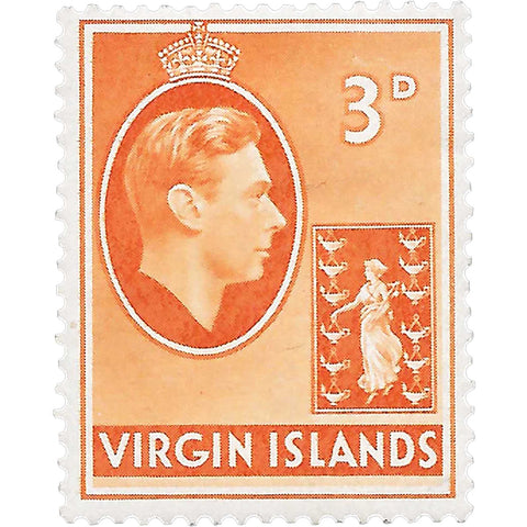 1943 3 d British Virgin Islands Stamp George VI and Seal of the colony