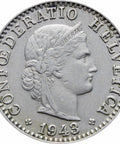 1943 Switzerland 20 Rappen Coin