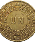 1944 1 Sol de Oro Peru Coin