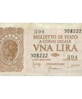 1944 Italy 1 Lira Banknote