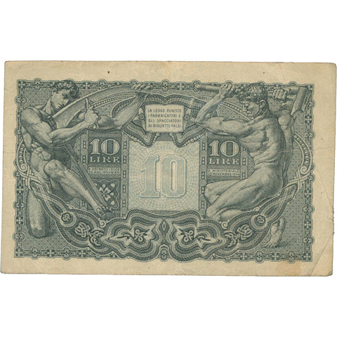 1944 Italy 10 Lire Banknote