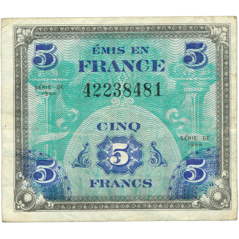1944 France 5 Francs Allied Military Currency Banknote