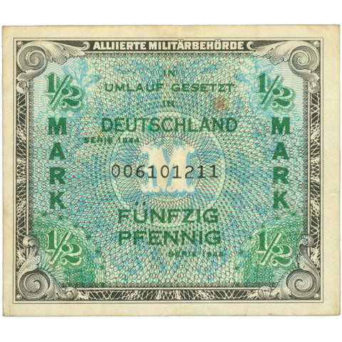 1944 Germany Allied Military Authority 1/2 Mark Banknote