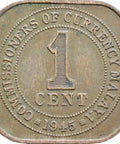 1945 Malaya George VI One Cent Smaller Type Coin