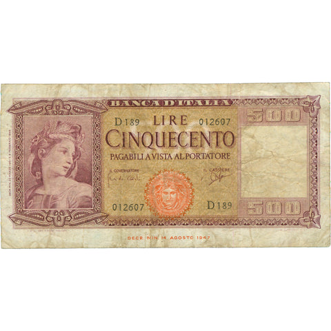 1947 Italy 500 Lire Banknote