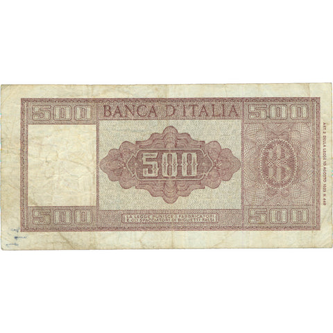 1947 Italy 500 Lire Banknote