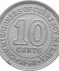 1948 Malaya 10 Cents George VI Coin