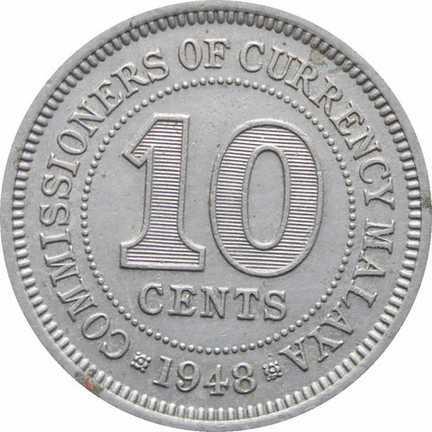1948 Malaya 10 Cents George VI Coin