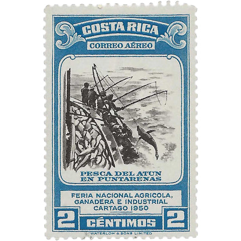 1950 2 Costa Rican Céntimo Costa Rica Stamp Tuna Fishermen Agricultural exhibition in Cartago