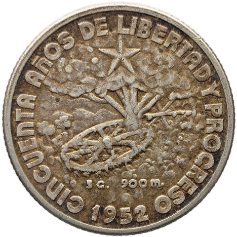 1952 20 Centavos Coin Silver 50th. Anniversary of the Republic