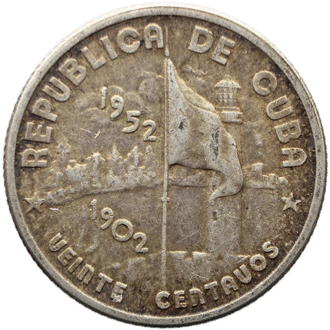 1952 20 Centavos Coin Silver 50th. Anniversary of the Republic
