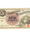 1952 Sweden 5 Kronor Banknote