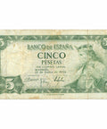 1954 Spain 5 Pesetas Banknote