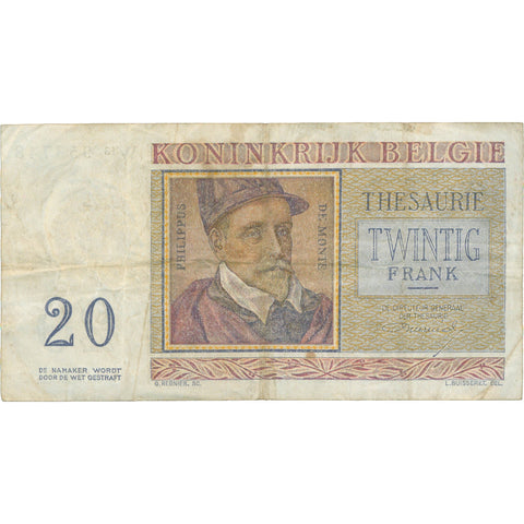 1956 Belgium 20 Francs Banknote