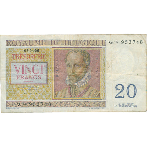 1956 Belgium 20 Francs Banknote