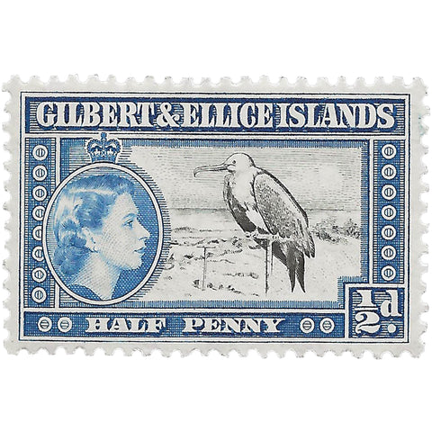 1956 Half British penny Elizabeth II Gilbert and Ellice Islands Stamp Great Frigatebird (Fregata minor)