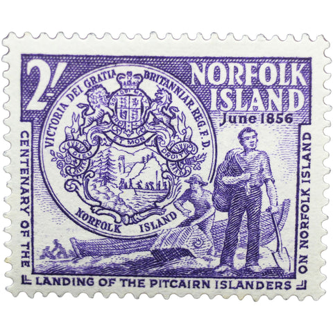 1956 Stamp Norfolk Island Norfolk Island Seal and Pitcairners landing 2 Australian Penny