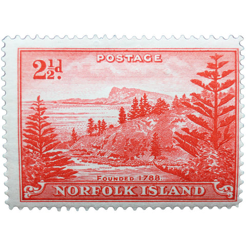 1956 Stamp Norfolk Island View of Ball Bay 2 and half d - Australian penny