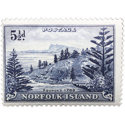 1956 Stamp Norfolk Island View of Ball Bay 5 and half d - Australian penny