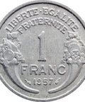 1957 One Francs France Coin Wing Mark