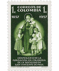 1957 1 Colombian centavo Céntimo Colombia Stamp St. Vincent de Paul with children