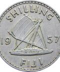 1957 Fiji Queen Elizabeth II One Shilling Coin 1st portrait