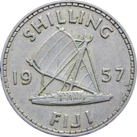 1957 Fiji Queen Elizabeth II One Shilling Coin 1st portrait