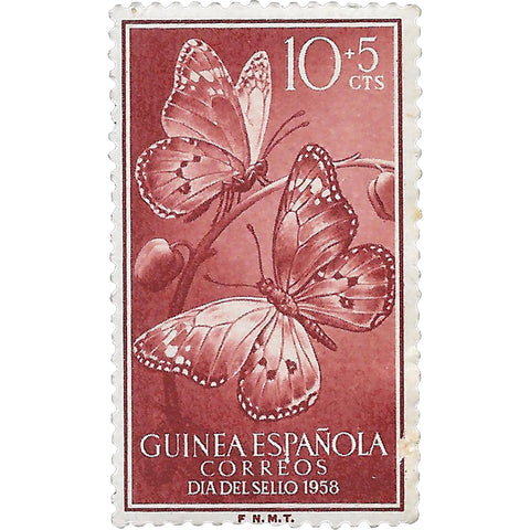 1958 10+5 Spanish Céntimos Spanish Guinea Stamp African Monarch (Danaus chrysippus)
