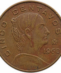 1960 Mo 5 Centavos Mexico Coin Large Type