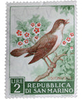 1960 Stamp San Marino 2 Lira Common Nightingale (Luscinia megarhynchos)