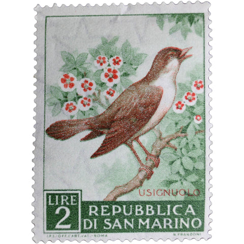 1960 Stamp San Marino 2 Lira Common Nightingale (Luscinia megarhynchos)