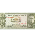 1962 Bolivia 10 Pesos Bolivianos Banknote