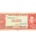 1962 Bolivia 100 Pesos Bolivianos Banknote