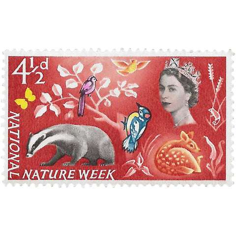 1963 4.5 d Elizabeth II Stamp United Kingdom National Nature Week European Badger (Meles meles), Roe Deer
