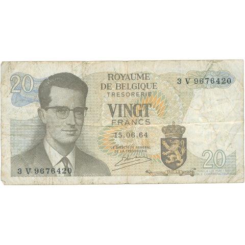 1964 Belgium 20 Francs Banknote