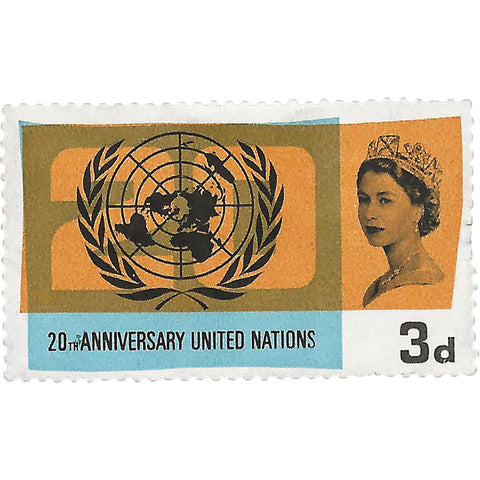 1965 3 d Elizabeth II Stamp United Kingdom U.N. Emblem UN (United Nations), 20th Anniversary