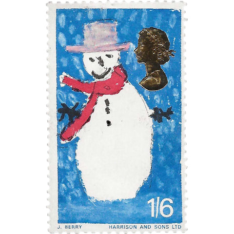 1966 1.6 Shilling Elizabeth II Stamp United Kingdom Snowman Christmas 1966 - Children's Paintings