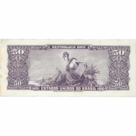 1966 Brazil 50 Cruzeiros Banknote Overprinted