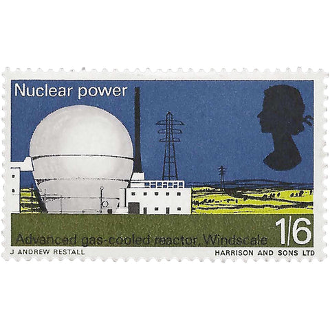 1966 1.6 Shilling Elizabeth II Stamp United Kingdom British Technology Windscale Reactor