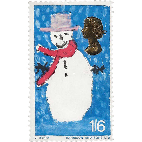 1966 1.6 Shilling Elizabeth II Stamp United Kingdom Snowman Christmas 1966 - Children's Paintings