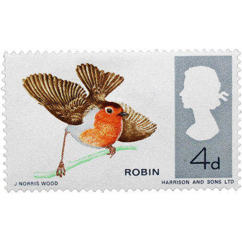 1966 Stamp United Kingdom 4 d - British Penny Elizabeth II European Robin (Erithacus rubecula) - Phosphor